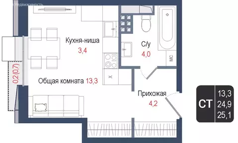 Квартира-студия: Королёв, микрорайон Первомайский, ЖК Киноквартал, к1 ...