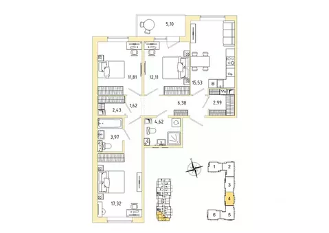 3-к кв. Ленинградская область, Гатчина Въезд мкр,  (81.33 м)