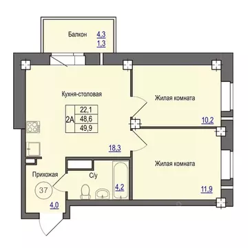 2-к кв. Псковская область, Псковский район, Завеличенская волость, д. ...