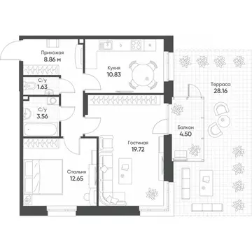 2-к кв. Татарстан, Казань ул. Гаврилова, 7к1 (66.9 м)