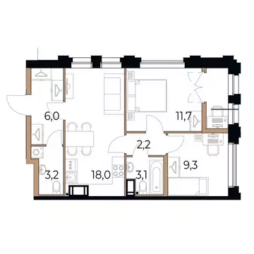 2-к кв. Вологодская область, Череповец Рыбинская ул., 69 (55.1 м)
