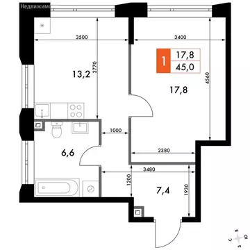 1-комнатная квартира: Нижний Новгород, историческая территория Старый ...