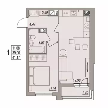 1-к кв. Волгоградская область, Волгоград ул. Дымченко, 9 (41.17 м)