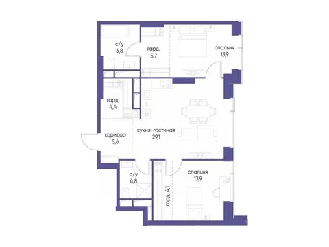 2-к кв. Москва ул. Сергея Макеева, 7С7 (88.3 м)