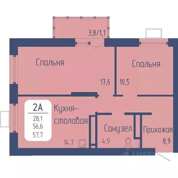 2-к кв. Красноярский край, Красноярск Свободный просп. (57.7 м)