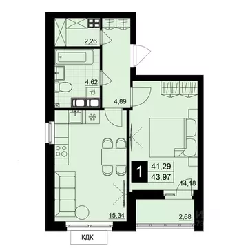 1-к кв. Самарская область, Самара АмГрад жилой комплекс (42.63 м)