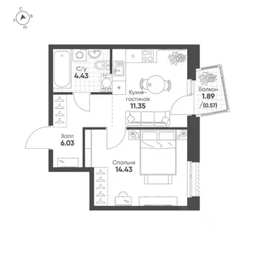 1-к кв. Татарстан, Казань Счастье в Казани жилой комплекс (36.8 м)