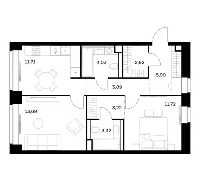 2-комнатная квартира: Москва, жилой комплекс Нова, к1 (60.4 м)