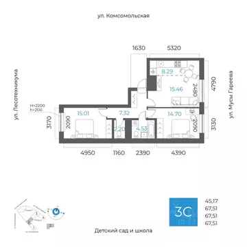 3-к кв. Башкортостан, Уфа Глумилино-1 мкр, 8-е Небо жилой комплекс ...