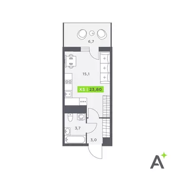 Квартира-студия: Кудрово, Солнечная улица, 4 (23.8 м)