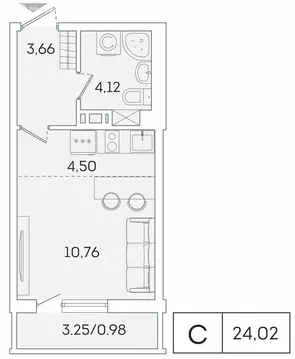 Квартира-студия: Мурино, Графская улица, 6к1 (23.1 м)