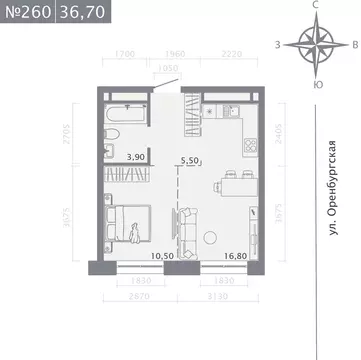 1-к кв. Татарстан, Казань ул. Шишкина (36.7 м)
