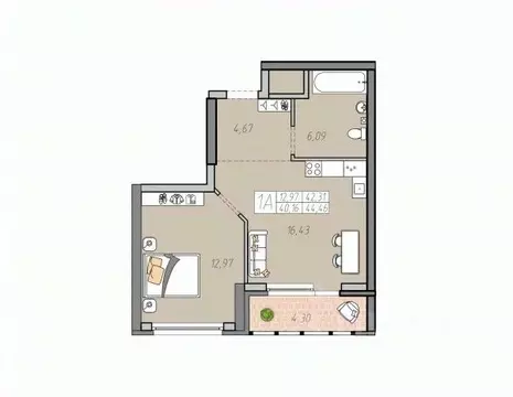 1-к кв. Свердловская область, Екатеринбург ул. Печатников, 5 (42.31 м)