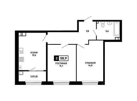 2-к кв. Ставропольский край, Ставрополь ул. Доваторцев, 179Гк1 (58.9 ...