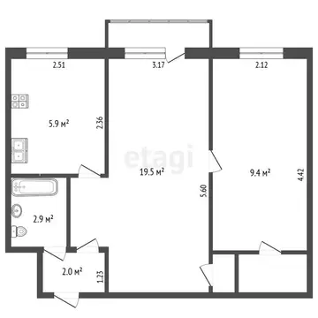 2-комнатная квартира: Миасс, Предзаводская площадь, 5 (41.6 м)