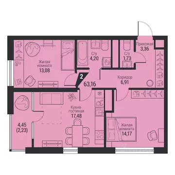 2-к кв. Свердловская область, Екатеринбург просп. Космонавтов, 100 ...