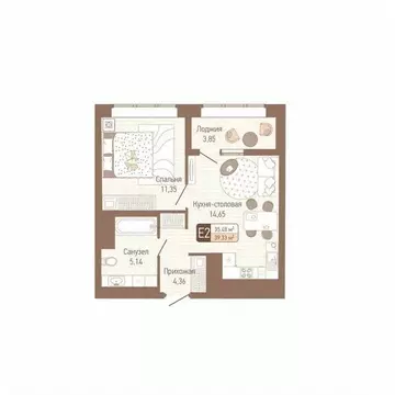 1-к кв. Тульская область, Тула Кулик жилой комплекс (37.41 м)