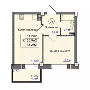 1-к кв. Псковская область, Псковский район, Завеличенская волость, д. ...