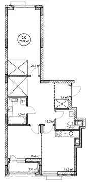 2-комнатная квартира: Нижний Новгород, посёлок Cовхоза Цветы (73.9 м)