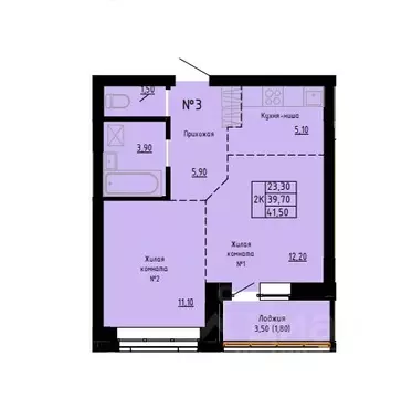 2-к кв. Алтайский край, Барнаул ул. Димитрова, 150 (41.5 м)