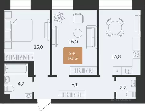 2-к кв. Ямало-Ненецкий АО, Новый Уренгой Созидателей мкр, 8/2 (57.9 м)