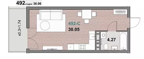 1-к кв. Калининградская область, Зеленоградск ул. Гагарина (36.18 м)