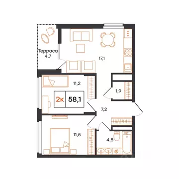 2-к кв. Свердловская область, Нижний Тагил 1-й кв-л, Александровский ...