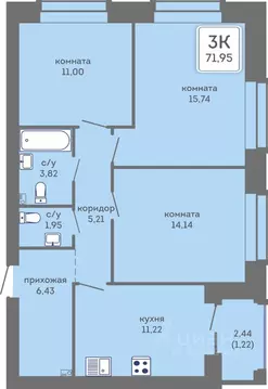 3-к кв. Пермский край, Пермь Кировоградская ул., 28 (71.95 м)