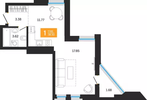 1-к кв. Башкортостан, Уфа ул. Нуриманова (38.3 м)