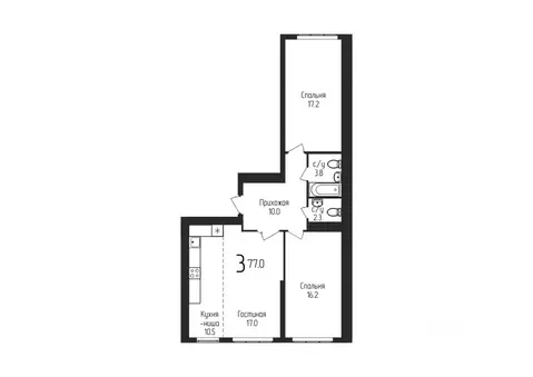3-к кв. Башкортостан, Уфа ул. Бородинская, 19 (77.0 м)