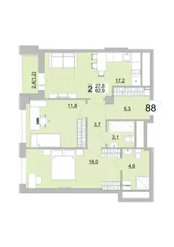 2-к кв. Свердловская область, Екатеринбург ул. Черкасская, 5к3 (62.9 ...