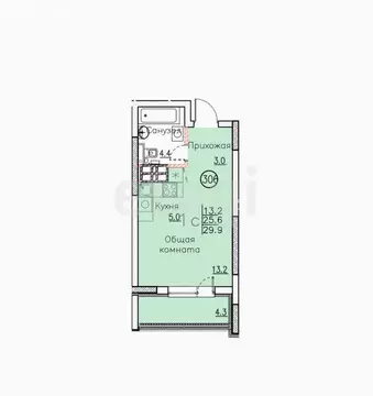 Квартира-студия: Энгельс, улица Марины Расковой, 5Б (29.9 м)