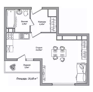 Студия Ярославская область, Ярославль 2-й мкр,  (34.68 м)