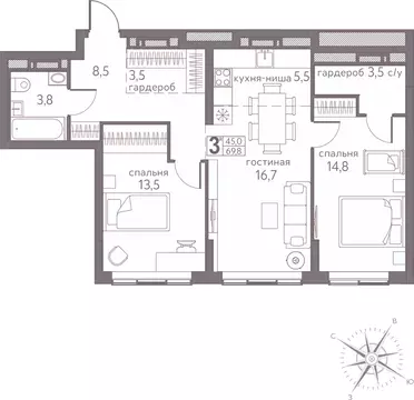 Студия Пермский край, Пермь ул. Серебристая, 3А (69.8 м)