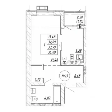 1-к кв. Калининградская область, Зеленоградск  (35.09 м)