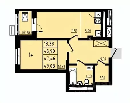 1-к кв. Башкортостан, Уфа Затон-Восточный жилрайон, Новаленд мкр,  ...