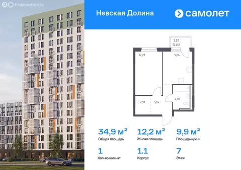 2-комнатная квартира: Новосаратовка, жилой комплекс Невская Долина, ...