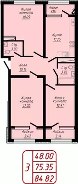 3-к кв. Ставропольский край, Кисловодск ул. 40 лет Октября, 37Б (84.82 ...