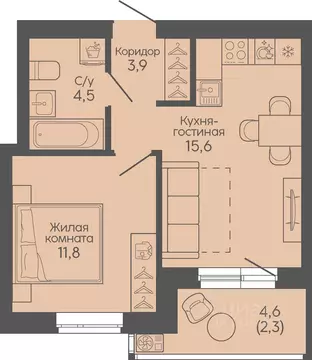 1-к кв. Волгоградская область, Волгоград Трехгорная ул., 27 (38.1 м)