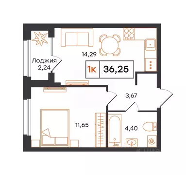 1-к кв. Тюменская область, Тюмень Фатера жилой комплекс (36.25 м)