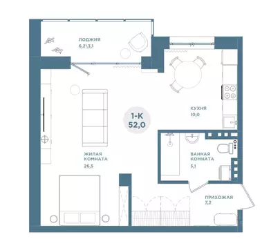 1-к кв. Красноярский край, Красноярск Свердловская ул., 6Е (51.8 м)