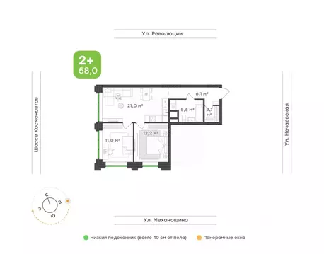 2-к кв. Пермский край, Пермь ул. Механошина, 16 (58.0 м)