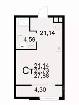 1-к кв. Рязанская область, Рязань ул. Бирюзова (27.88 м)