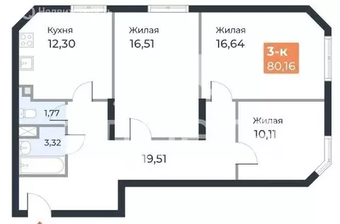 2-комнатная квартира: Самара, улица Санфировой, 101 (80 м)