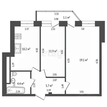 2-к кв. Башкортостан, Стерлитамак ул. Худайбердина, 56А (51.3 м)