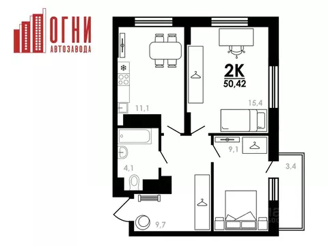 2-к кв. Нижегородская область, Нижний Новгород Коломенская ул., 8к4 ...