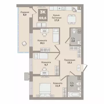 3-к кв. Курганская область, Курган Заозерный жилрайон, 12-й мкр, 2 ...