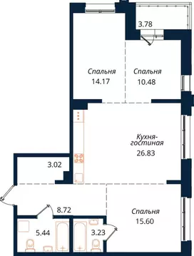 3-к кв. Иркутская область, Иркутск ул. Юрия Левитанского, 16/1 (91.3 ...