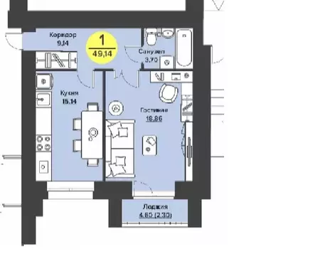 1-к кв. Марий Эл, Йошкар-Ола ул. Машиностроителей, 59 (48.9 м)