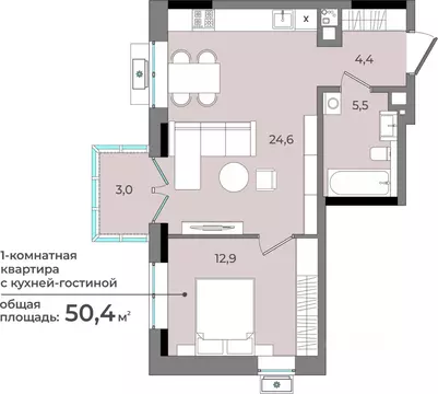 1-к кв. Удмуртия, Ижевск ул. Имени В.С. Тарасова, 6 (50.4 м)